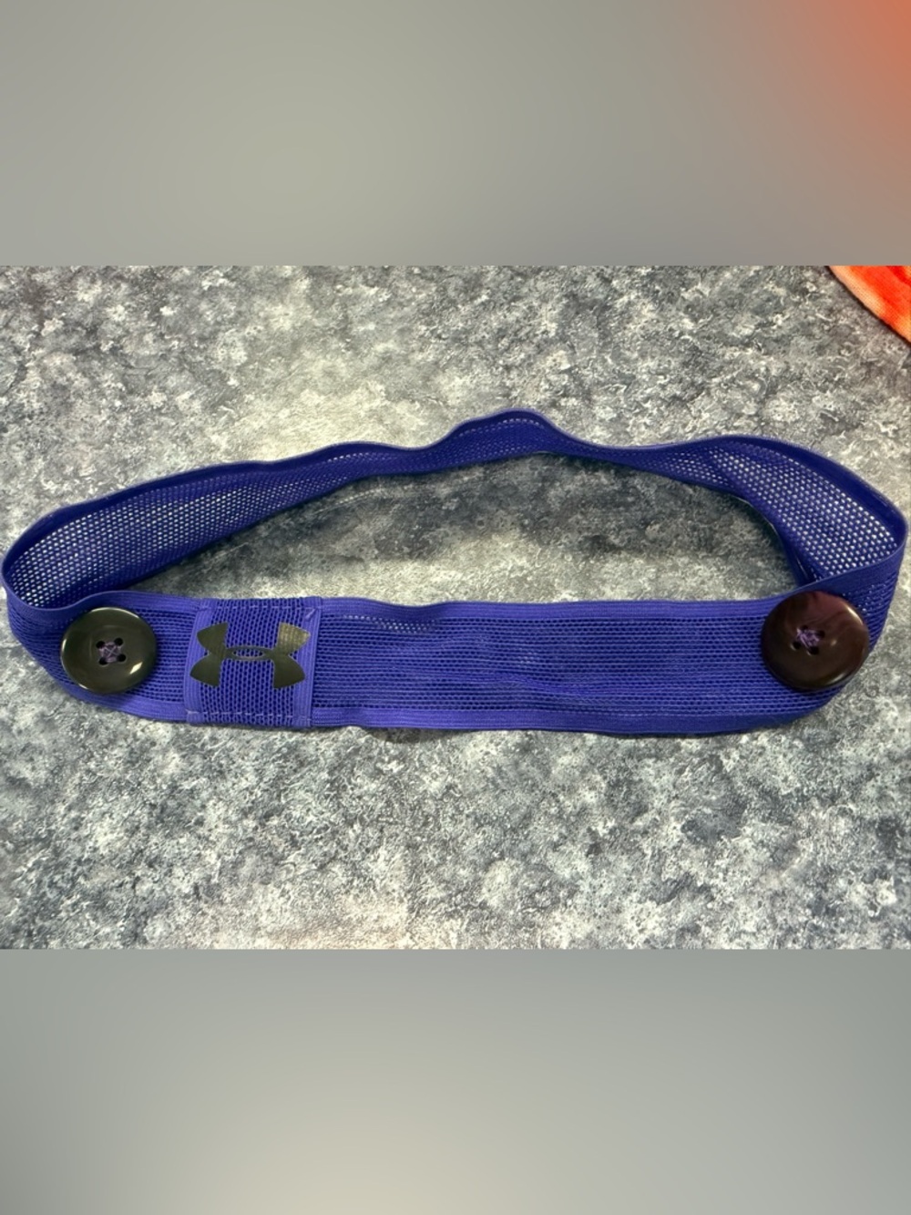 Under Armour Purple Performance Mesh Headband with mask buttons